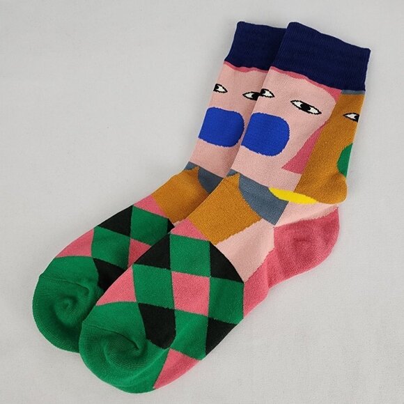 Graphic Print Modernist Faces Socks Ladies Size S-M - Picture 1 of 4